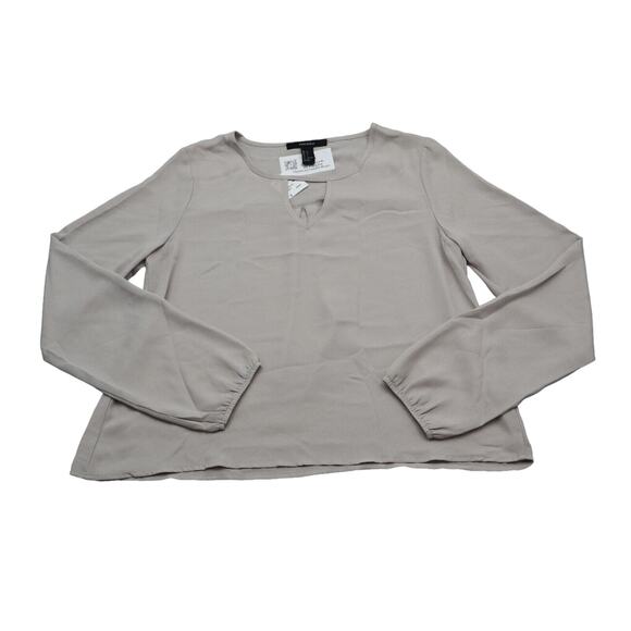 Forever 21 Shirt Womens S Gray Long Sleeve Round Neck Sheer Polyester Blouse - Picture 1 of 16